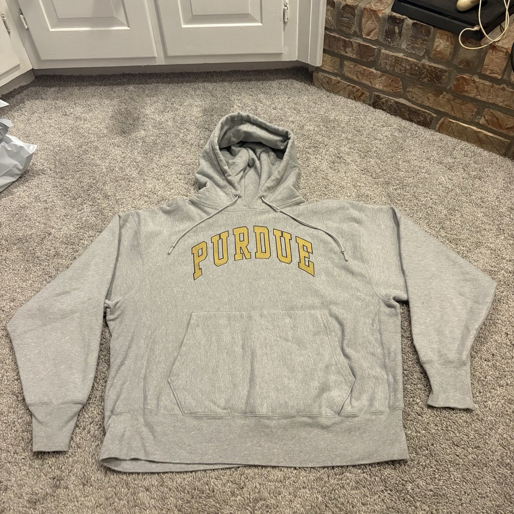 Vintage Champion Purdue University Reverse Weave Heavyweight Hoodie Grey Size XL